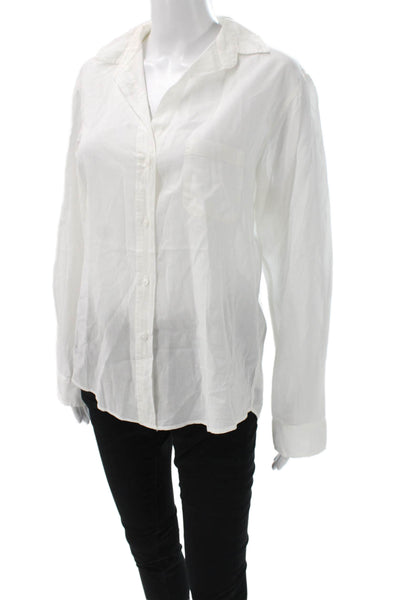 Grayson Women White Cotton Collared Long Sleeve Button-Up Blouse Size 3