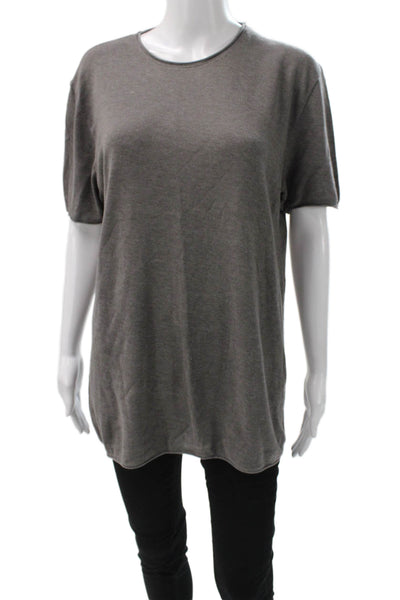 Zara Women Basic Gray Short Sleeve Round Neck T-Shirt Solid Fall Size L