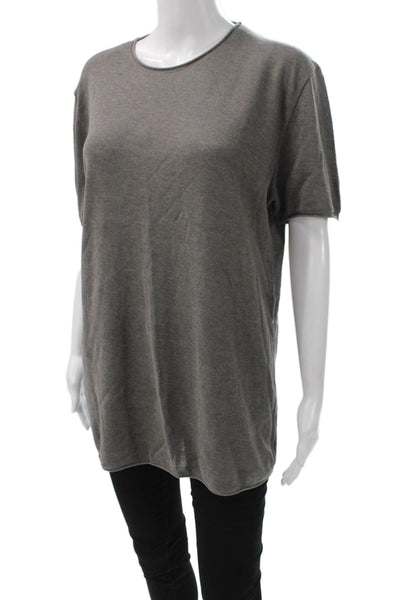 Zara Women Basic Gray Short Sleeve Round Neck T-Shirt Solid Fall Size L