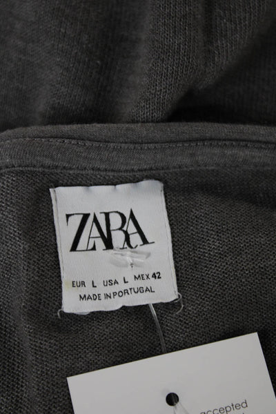 Zara Women Basic Gray Short Sleeve Round Neck T-Shirt Solid Fall Size L