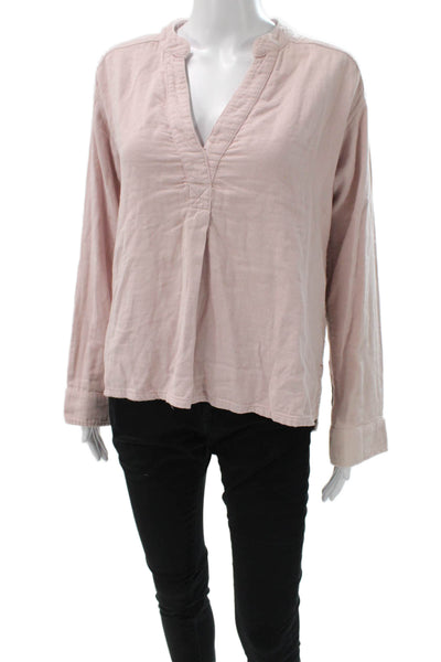 Xirena Women Tunic Blouse Pink V-Neck 100% Cotton Long Sleeve Button Size XS