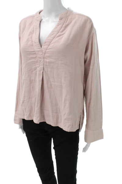 Xirena Women Tunic Blouse Pink V-Neck 100% Cotton Long Sleeve Button Size XS
