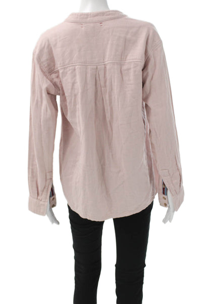 Xirena Women Tunic Blouse Pink V-Neck 100% Cotton Long Sleeve Button Size XS
