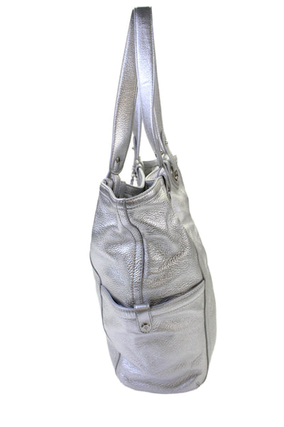 Cole Haan Womens Leather Magnet Closure Shoulder Handbag Silver Metallic
