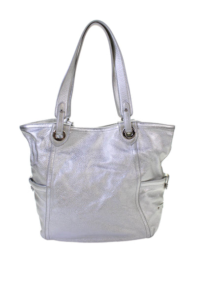 Cole Haan Womens Leather Magnet Closure Shoulder Handbag Silver Metallic