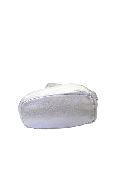 Cole Haan Womens Leather Magnet Closure Shoulder Handbag Silver Metallic