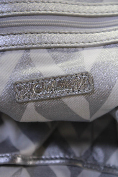 Cole Haan Womens Leather Magnet Closure Shoulder Handbag Silver Metallic
