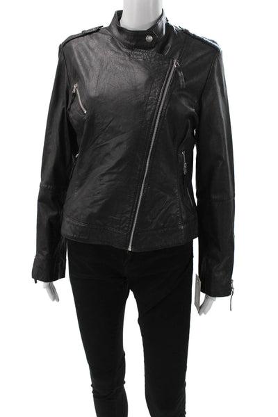 Bod & Christensen Women Biker Leather Motorcycle Jacket Black High Neck Size L