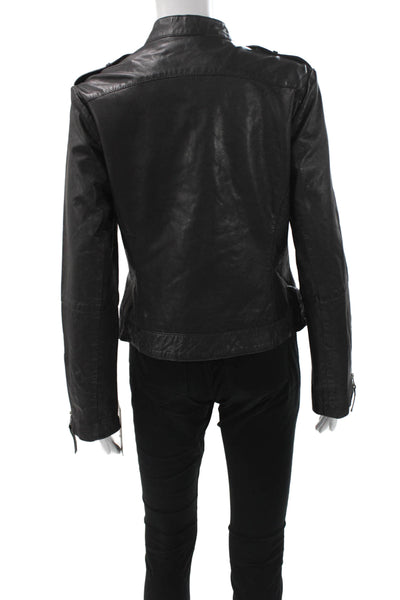 Bod & Christensen Women Biker Leather Motorcycle Jacket Black High Neck Size L