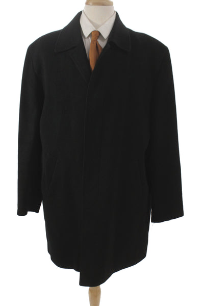Movimento Mens Black 100% Cashmere Collared Overcoat Solid Fall Size 54