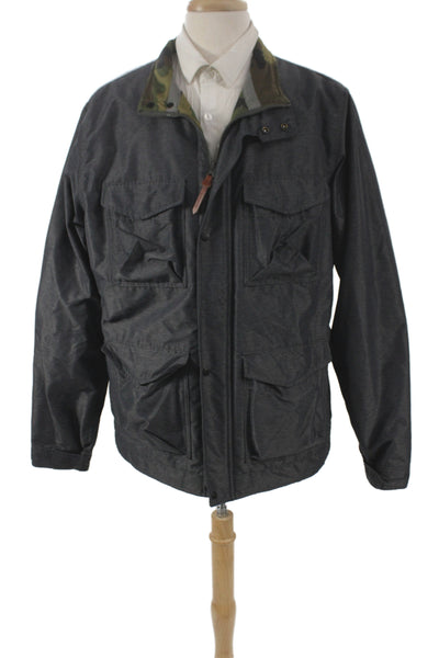 Relwen Mens Military Jacket Dark Gray Camouflage Button Collared Size XL