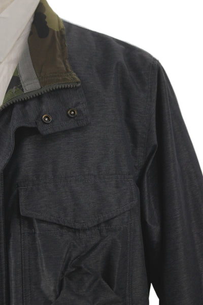 Relwen Mens Military Jacket Dark Gray Camouflage Button Collared Size XL