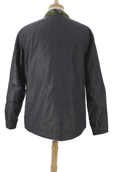 Relwen Mens Military Jacket Dark Gray Camouflage Button Collared Size XL