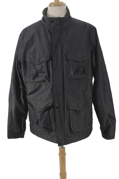 Relwen Mens Military Jacket Dark Gray Camouflage Button Collared Size XL