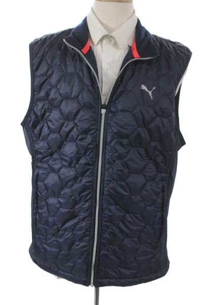 Puma Mens Quilted Puffer Vest Dark Blue Zip High Neck Sports Size XL