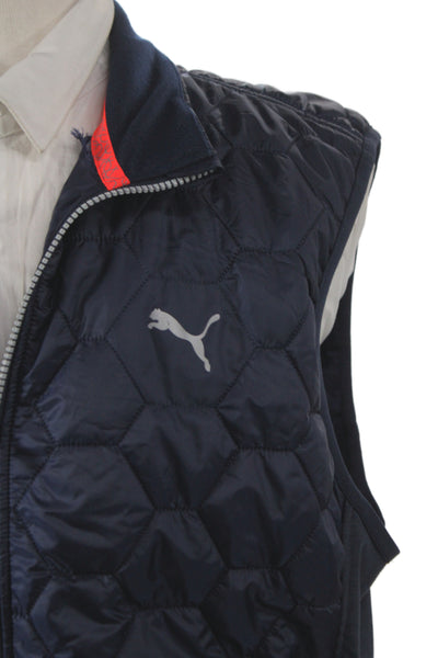 Puma Mens Quilted Puffer Vest Dark Blue Zip High Neck Sports Size XL