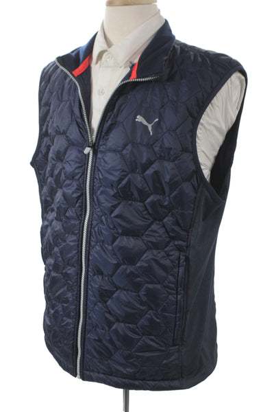Puma Mens Quilted Puffer Vest Dark Blue Zip High Neck Sports Size XL