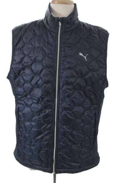 Puma Mens Quilted Puffer Vest Dark Blue Zip High Neck Sports Size XL