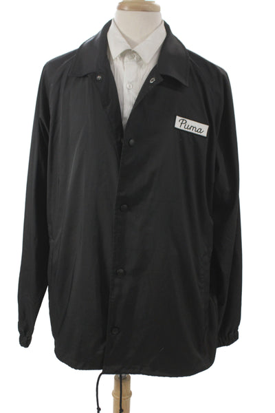 Puma Mens Black Collared Windbreaker Button Front Size 2XL