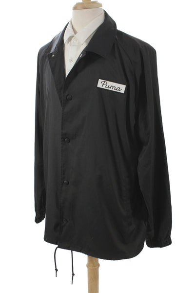 Puma Mens Black Collared Windbreaker Button Front Size 2XL