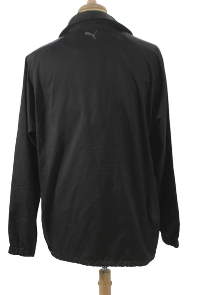 Puma Mens Black Collared Windbreaker Button Front Size 2XL