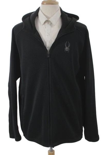 Spyder Mens Full-Zip Hoodie Black 100% Polyester Collared Size 2XL