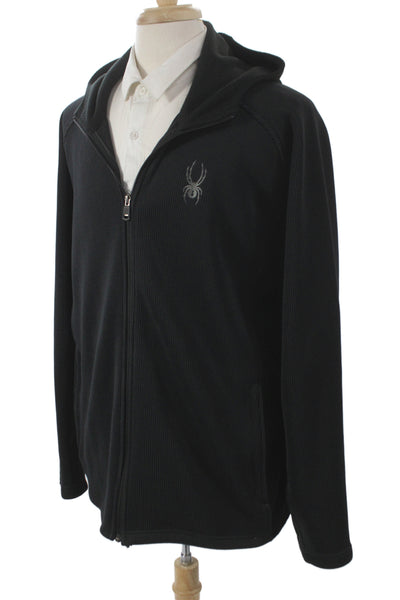 Spyder Mens Full-Zip Hoodie Black 100% Polyester Collared Size 2XL