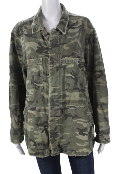 Amo Womens Military Jacket Camouflage Collared Long Sleeve Green Size M