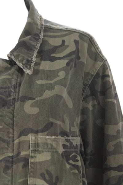 Amo Womens Military Jacket Camouflage Collared Long Sleeve Green Size M