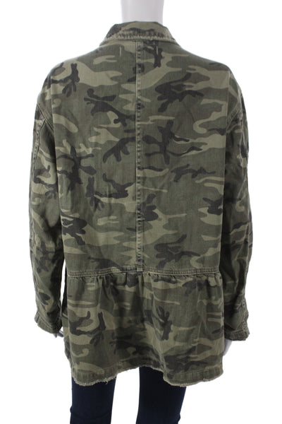 Amo Womens Military Jacket Camouflage Collared Long Sleeve Green Size M