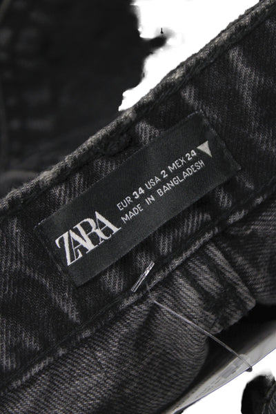 Zara Womens Mom Jeans Black High Rise 100% Cotton Size 2
