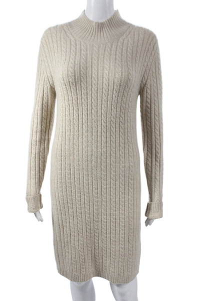 French Connection Women Sweater Dress Beige Mock Neck Long Sleeve Size M