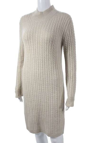 French Connection Women Sweater Dress Beige Mock Neck Long Sleeve Size M