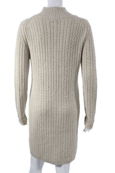 French Connection Women Sweater Dress Beige Mock Neck Long Sleeve Size M
