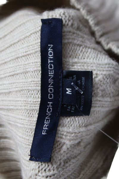 French Connection Women Sweater Dress Beige Mock Neck Long Sleeve Size M
