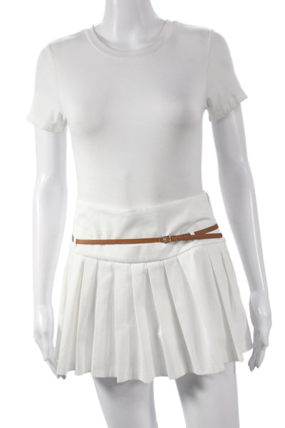 Zara Women Pleated Mini Skort White Cotton Elastane Short Petite Size XS
