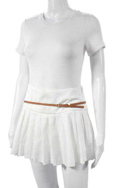 Zara Women Pleated Mini Skort White Cotton Elastane Short Petite Size XS