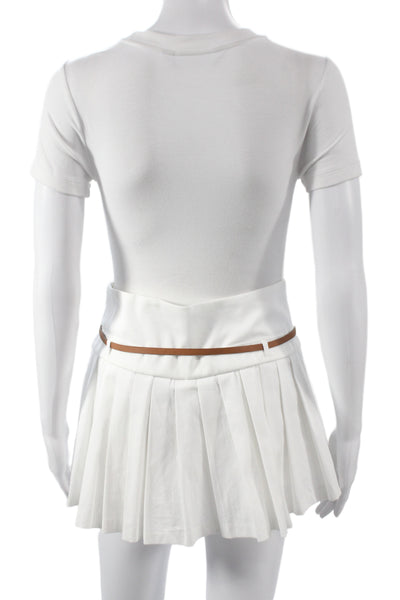 Zara Women Pleated Mini Skort White Cotton Elastane Short Petite Size XS
