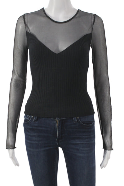 Zara Womens Gothic Black Long Sleeve Round Neck Top Cotton Elastane Size M