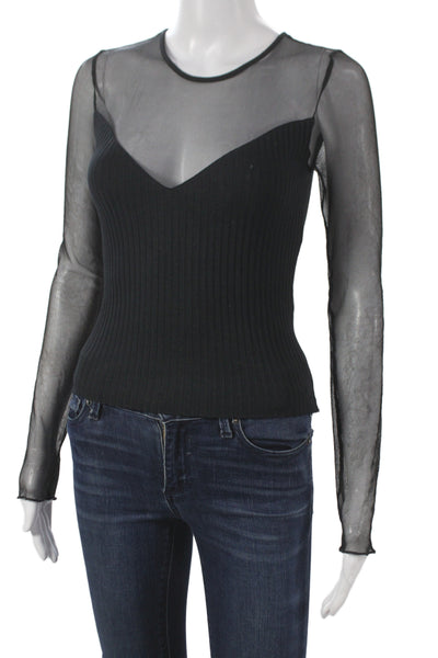 Zara Womens Gothic Black Long Sleeve Round Neck Top Cotton Elastane Size M