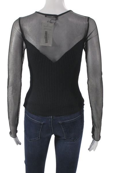 Zara Womens Gothic Black Long Sleeve Round Neck Top Cotton Elastane Size M