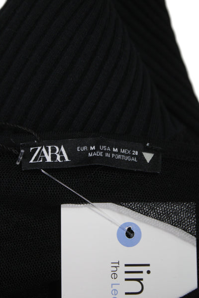 Zara Womens Gothic Black Long Sleeve Round Neck Top Cotton Elastane Size M