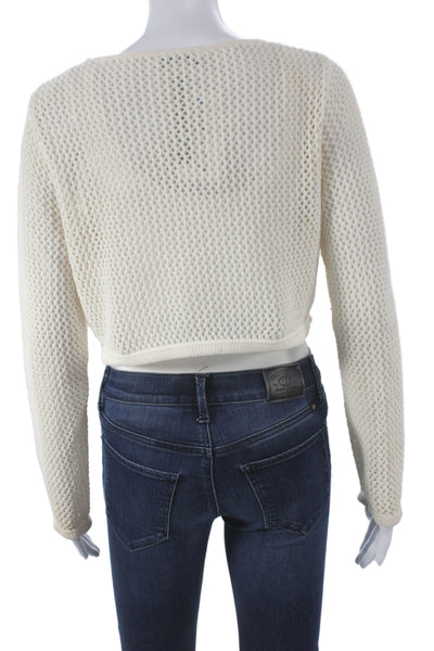 Zara Unisex Cardigan Sweater White Drawstring Round Neck Long Sleeve Size M