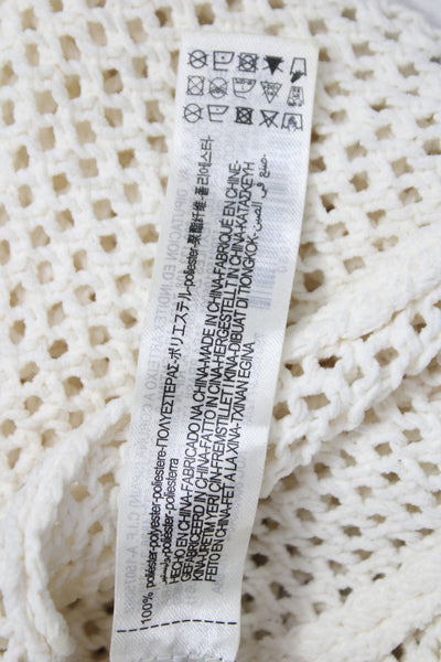 Zara Unisex Cardigan Sweater White Drawstring Round Neck Long Sleeve Size M