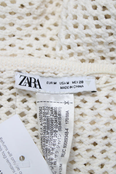 Zara Unisex Cardigan Sweater White Drawstring Round Neck Long Sleeve Size M