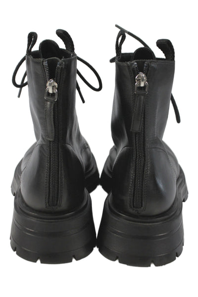 Zara Womens Leather Lace Up Ankle Boots Black Size 40 10
