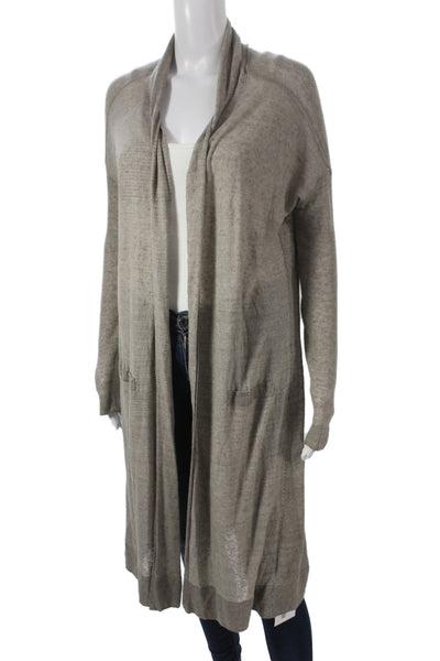 Vince Unisex Cardigan Beige 90% Linen 10% Nylon Long Sleeve Size S
