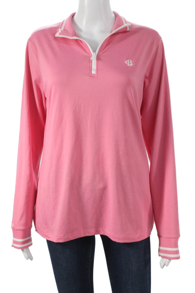 Polo Golf Ralph Lauren Women Pink Collared Zip Polo Jersey Long Sleeve Size L