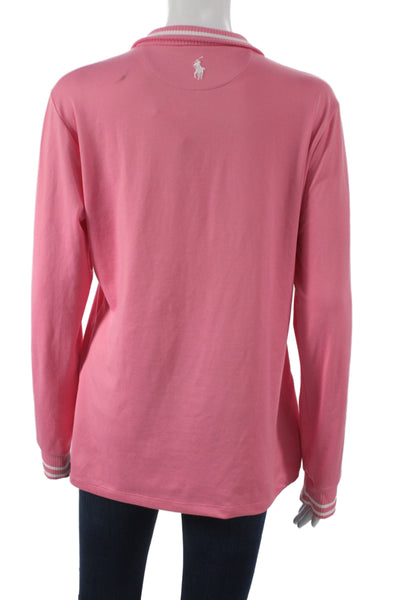 Polo Golf Ralph Lauren Women Pink Collared Zip Polo Jersey Long Sleeve Size L