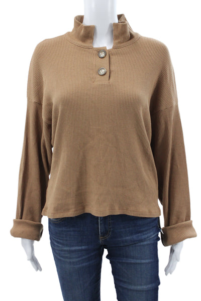 Project Social T Unisex Henley Mock Neck Pullover Brown Long Sleeve Size L